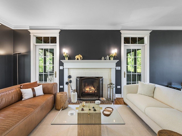 2207 N Elmkirk Pkwy N, Mchenry, IL 60051 - living room with a fireplace, crown molding, and wood finished floors