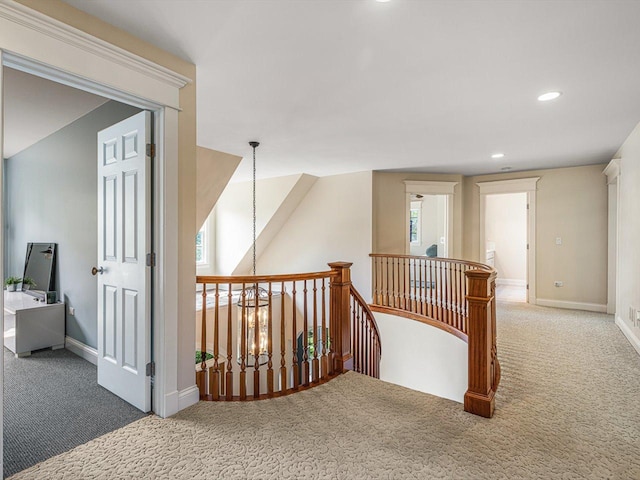 2207 N Elmkirk Pkwy N, Mchenry, IL 60051 - hall with carpet, an upstairs landing, and recessed lighting