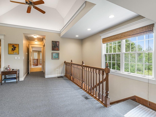 2207 N Elmkirk Pkwy N, Mchenry, IL 60051 - corridor featuring attic access, an upstairs landing, carpet, recessed lighting, and vaulted ceiling