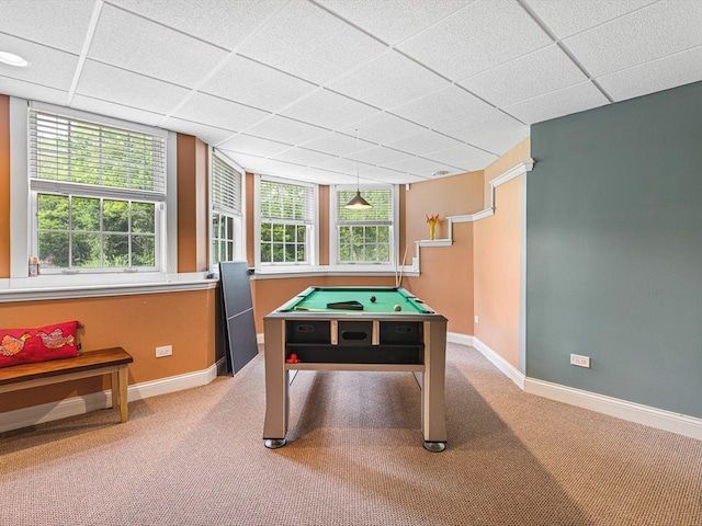 2207 N Elmkirk Pkwy N, Mchenry, IL 60051 - game room with light colored carpet, pool table, healthy amount of natural light, and a paneled ceiling