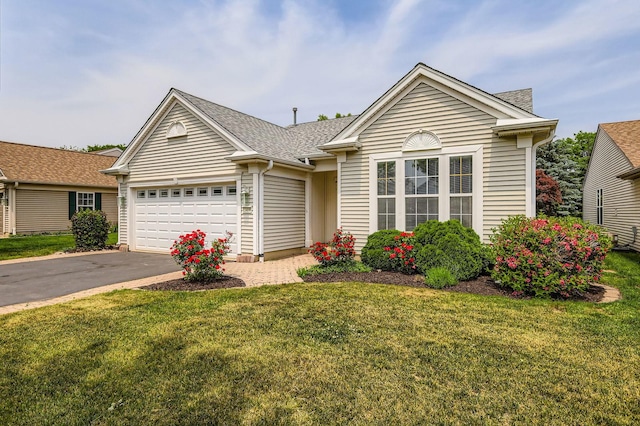 13490 Honeysuckle Dr, Huntley, IL 60142 - single story home featuring driveway, an attached garage, a front lawn, and a shingled roof