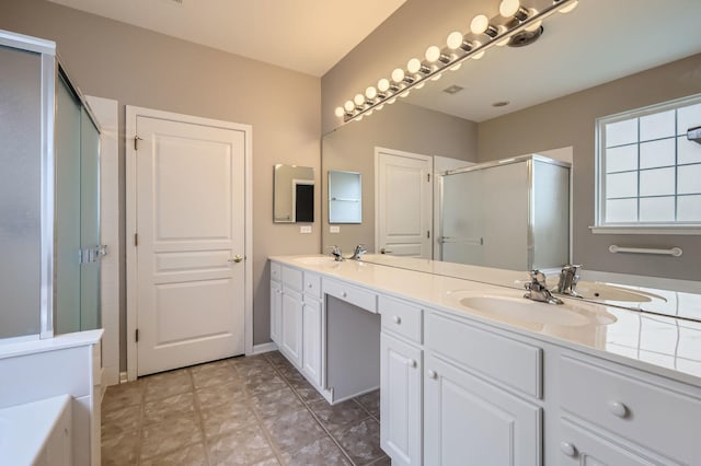 13490 Honeysuckle Dr, Huntley, IL 60142 - full bathroom with double vanity, a stall shower, and a bathtub