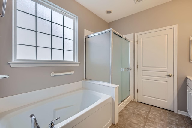 13490 Honeysuckle Dr, Huntley, IL 60142 - bathroom featuring a bath, a shower stall, and vanity
