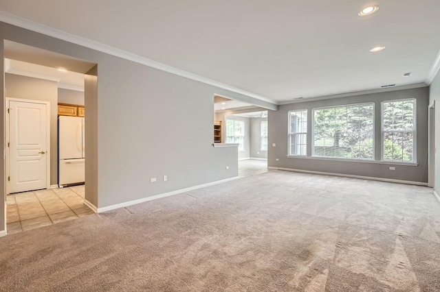 13490 Honeysuckle Dr, Huntley, IL 60142 - unfurnished room with ornamental molding, light colored carpet, recessed lighting, and plenty of natural light