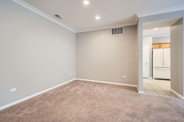 13490 Honeysuckle Dr, Huntley, IL 60142 - unfurnished room featuring light colored carpet, ornamental molding, and recessed lighting