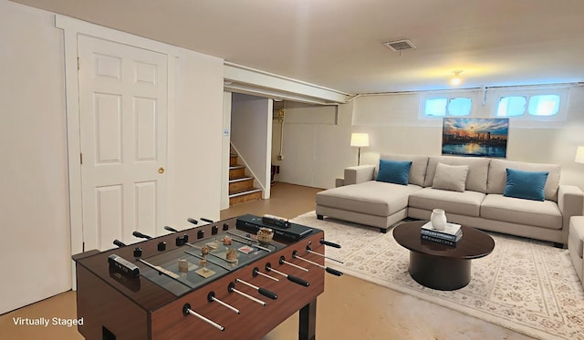 5448 N Washtenaw Ave, Chicago, IL 60625 - living area with stairway and finished concrete flooring