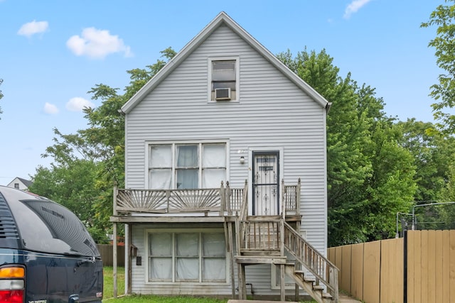 5212 S Honore St, Chicago, IL 60609 - back of house with a wooden deck, cooling unit, and stairway