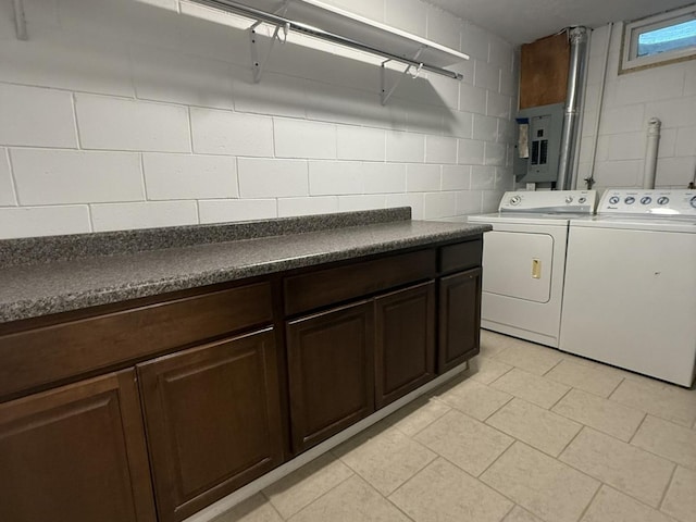 1508 Hancock Dr Unit 1, Normal, IL 61761 - washroom with electric panel, washing machine and dryer, cabinet space, and concrete block wall