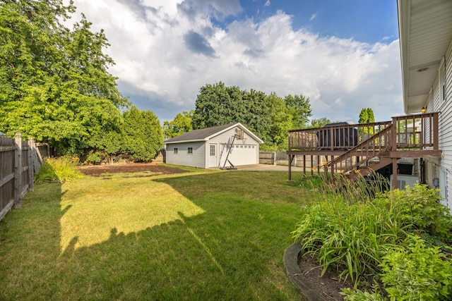 2110 Sanford Ave, New Lenox, IL 60451 - view of yard featuring an outbuilding, a wooden deck, stairs, and a detached garage