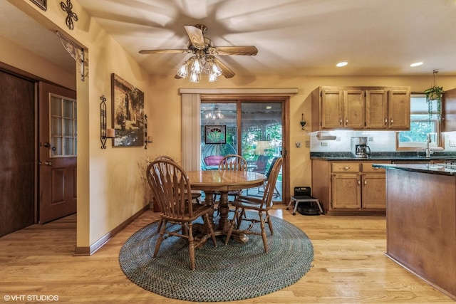 920 Barnside Rd, New Lenox, IL 60451 - dining space featuring light wood-style floors, a ceiling fan, and recessed lighting