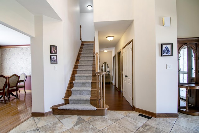 4751 N 5500w Rd, Kankakee, IL 60901 - entrance foyer with stairway, light wood-style flooring, and a high ceiling