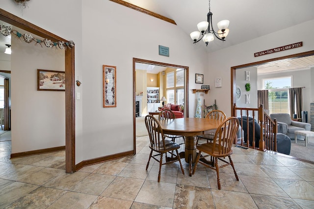 4751 N 5500w Rd, Kankakee, IL 60901 - dining space featuring a chandelier and high vaulted ceiling