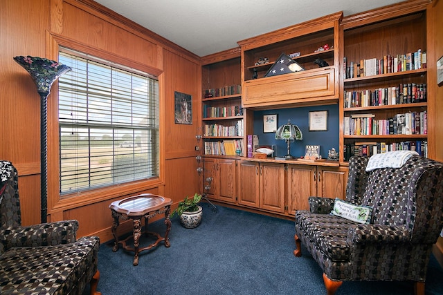 4751 N 5500w Rd, Kankakee, IL 60901 - sitting room featuring carpet flooring, ornamental molding, and wood walls