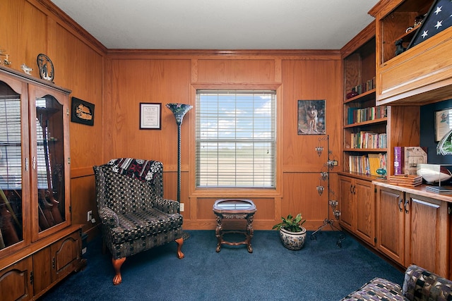 4751 N 5500w Rd, Kankakee, IL 60901 - living area with carpet floors, ornamental molding, and wood walls