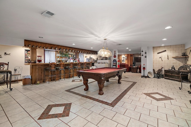 4751 N 5500w Rd, Kankakee, IL 60901 - recreation room with recessed lighting, billiards, bar, and tile patterned flooring