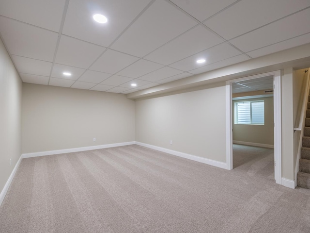 14746 Mercury Ln, Bloomington, IL 61705 - basement with stairs, carpet flooring, and recessed lighting