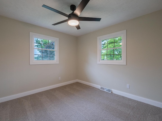 14746 Mercury Ln, Bloomington, IL 61705 - empty room with healthy amount of natural light, a ceiling fan, carpet, and a textured ceiling