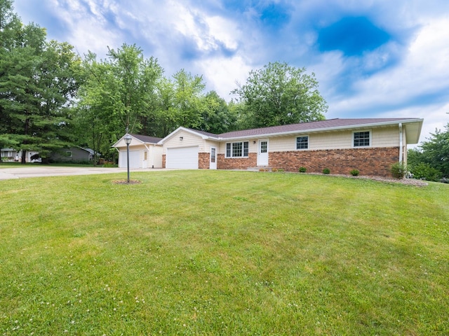 14746 Mercury Ln, Bloomington, IL 61705 - ranch-style home featuring driveway, an attached garage, a front lawn, and brick siding