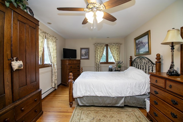 15630 Le Claire Ave, Oak Forest, IL 60452 - bedroom with light wood-type flooring, a baseboard radiator, and a ceiling fan