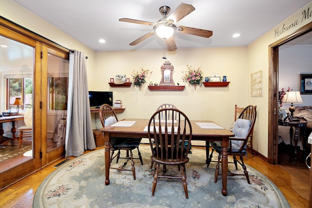 15630 Le Claire Ave, Oak Forest, IL 60452 - dining area with wood finished floors, a ceiling fan, and recessed lighting