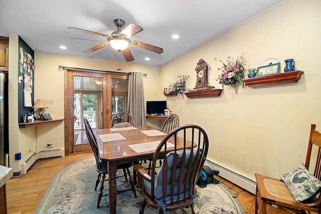 15630 Le Claire Ave, Oak Forest, IL 60452 - dining space featuring baseboard heating, ceiling fan, light wood finished floors, recessed lighting, and french doors