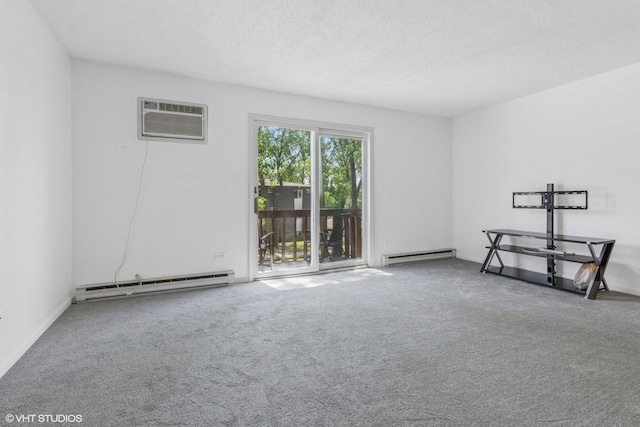 214 Madison St Unit 3A, Joliet, IL 60435 - empty room with a baseboard radiator, an AC wall unit, carpet flooring, and a textured ceiling