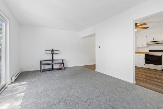 214 Madison St Unit 3A, Joliet, IL 60435 - empty room with baseboard heating, carpet, and a ceiling fan