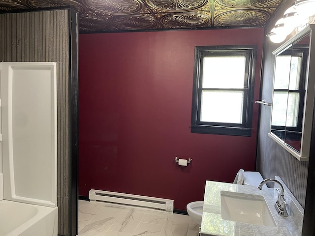 355 N 5th St, Sheldon, IL 60966 - bathroom with a baseboard heating unit and marble look tiles