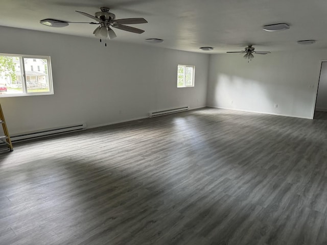 355 N 5th St, Sheldon, IL 60966 - empty room featuring baseboard heating, ceiling fan, and dark wood-type flooring