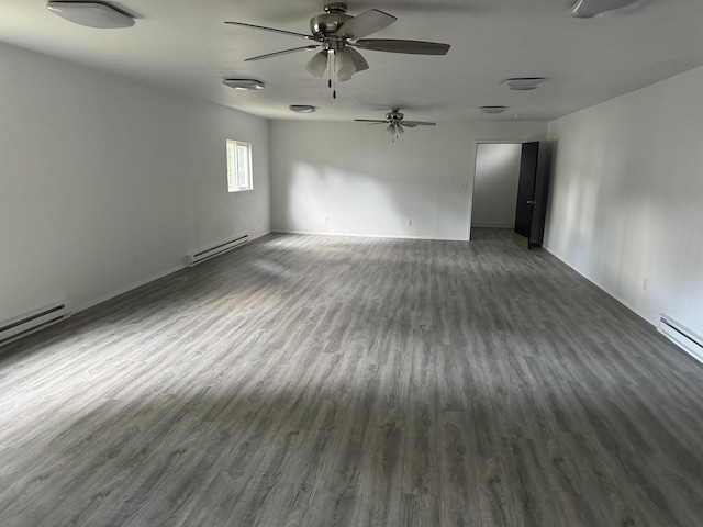 355 N 5th St, Sheldon, IL 60966 - empty room featuring baseboard heating, dark wood finished floors, and a ceiling fan