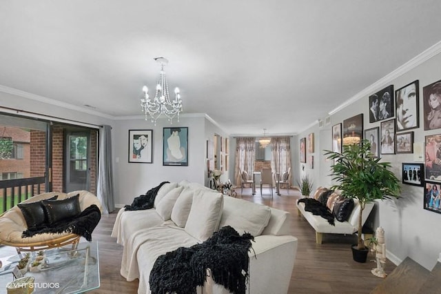48 Parliament Dr W Unit 132, Palos Heights, IL 60463 - living area featuring a chandelier, ornamental molding, and wood finished floors