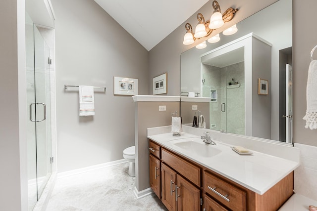 102 Quinlan Ave, Dekalb, IL 60115 - full bathroom with vanity, a shower stall, and vaulted ceiling