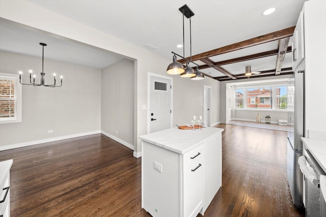 2101 S 48th Ct, Cicero, IL 60804 - kitchen with open floor plan, a chandelier, coffered ceiling, dishwasher, and dark wood finished floors