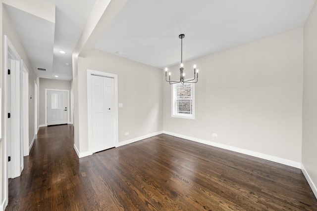 2101 S 48th Ct, Cicero, IL 60804 - unfurnished dining area featuring dark wood-type flooring, a chandelier, and recessed lighting