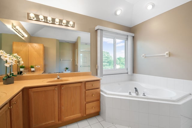 401 Kerry Ct, Prospect Heights, IL 60070 - full bathroom with double vanity, a garden tub, and tile patterned flooring
