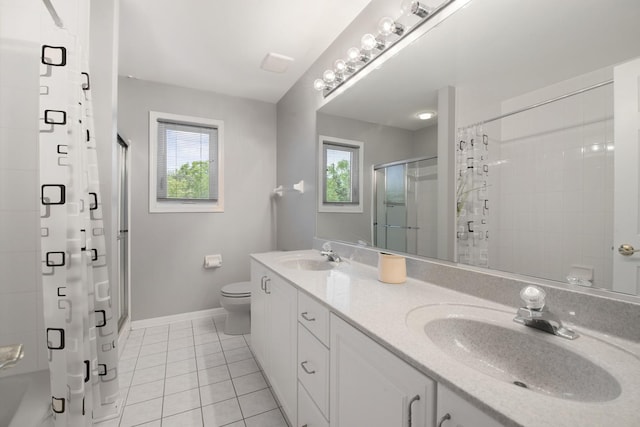 401 Kerry Ct, Prospect Heights, IL 60070 - full bathroom featuring a stall shower, double vanity, and tile patterned floors