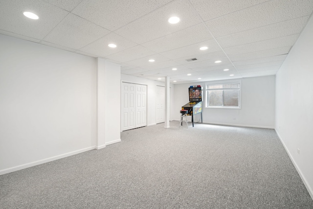 401 Kerry Ct, Prospect Heights, IL 60070 - basement featuring carpet, recessed lighting, and a paneled ceiling