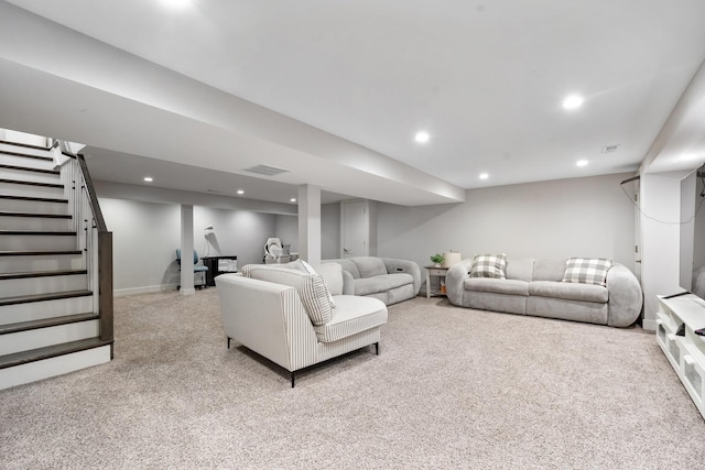 1017 Dell Rd, Northbrook, IL 60062 - living area featuring light carpet, recessed lighting, and stairway