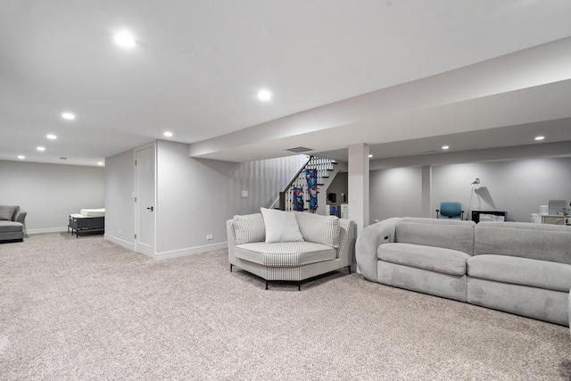 1017 Dell Rd, Northbrook, IL 60062 - carpeted living room with stairway and recessed lighting