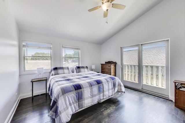 5921 N Navarre Ave, Chicago, IL 60631 - bedroom with access to outside, lofted ceiling, wood finished floors, and ceiling fan