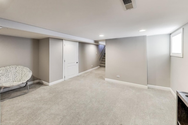 5921 N Navarre Ave, Chicago, IL 60631 - below grade area featuring light carpet, stairs, and recessed lighting