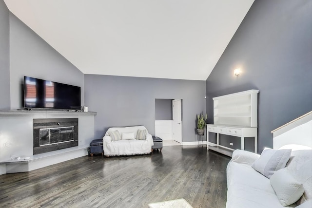 5921 N Navarre Ave, Chicago, IL 60631 - living room featuring high vaulted ceiling, wood finished floors, and a glass covered fireplace