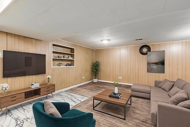 8821 N Washington St Unit F, Niles, IL 60714 - living room with wood walls and built in features