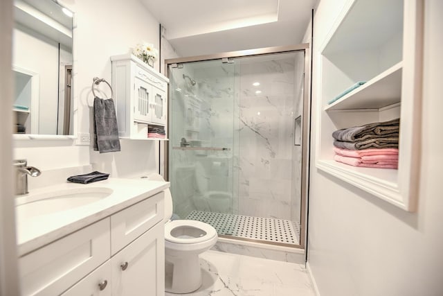 2718 W Washington Blvd, Chicago, IL 60612 - full bathroom featuring marble look tiles, a marble finish shower, and vanity