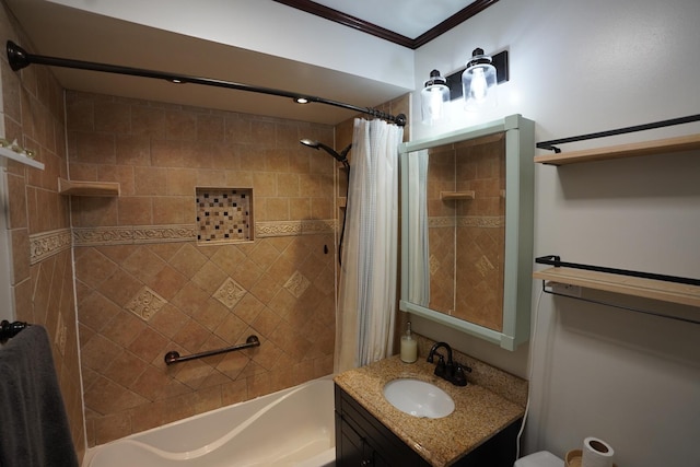 2304 Jay Ln, Rolling Meadows, IL 60008 - full bathroom with shower / tub combo with curtain, vanity, and ornamental molding
