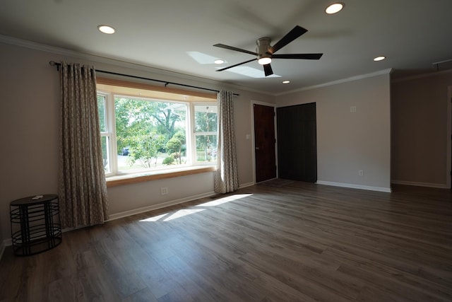 2304 Jay Ln, Rolling Meadows, IL 60008 - unfurnished room featuring crown molding, a ceiling fan, recessed lighting, and dark wood finished floors