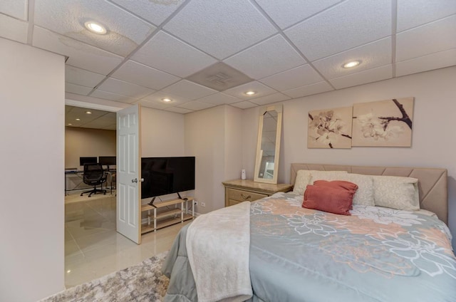 807 Harris Ln Unit 807, Romeoville, IL 60446 - tiled bedroom featuring a paneled ceiling, an office area, and recessed lighting