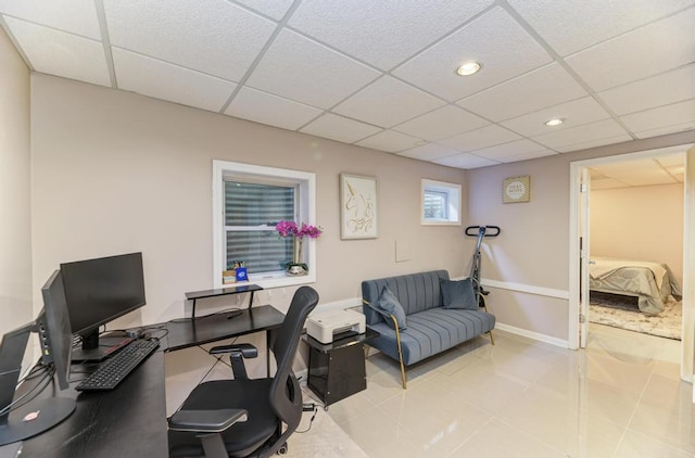 807 Harris Ln Unit 807, Romeoville, IL 60446 - office area with a paneled ceiling, tile patterned floors, and recessed lighting