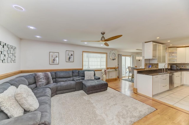 807 Harris Ln Unit 807, Romeoville, IL 60446 - living room with a ceiling fan, light wood finished floors, and recessed lighting