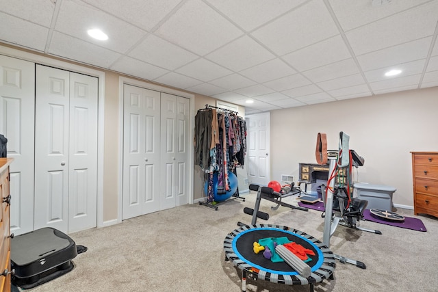 12351 W Warren Dr, Mokena, IL 60448 - exercise room featuring carpet, recessed lighting, and a drop ceiling